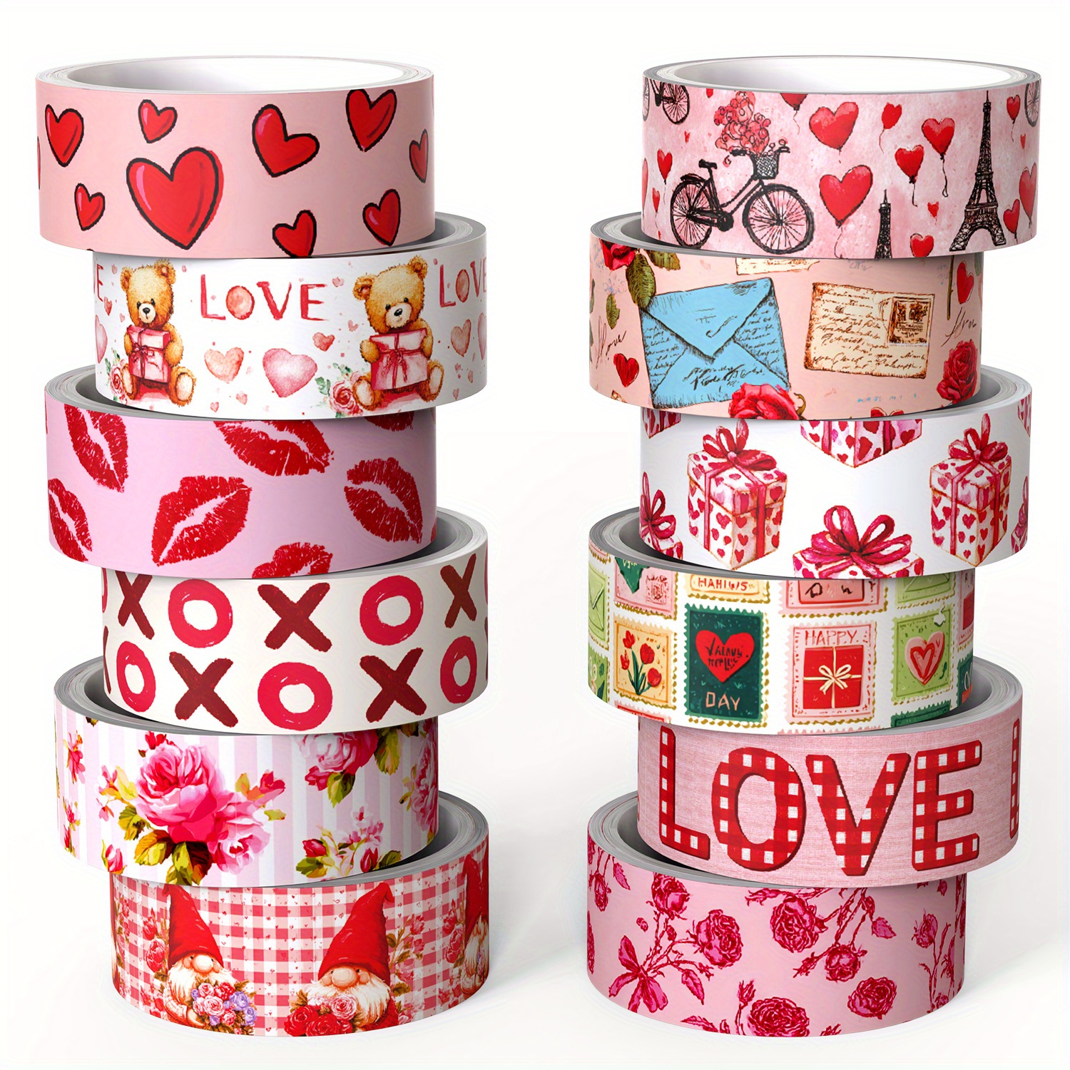 TEMU Alla Hjärtans Dag Vintage Serie Washi Tape Set, 12 Rullar Hjärtstemat Washi Tape för Presentinslagning, Hälsningskortstillverkning, Fester,