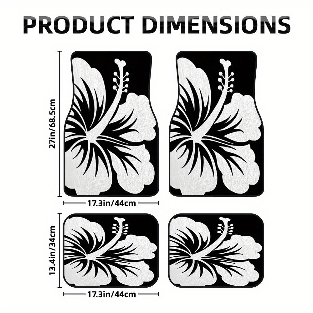 TEMU Ensemble de 4 tapis de sol de voiture avec un motif de silhouette d'hibiscus, idéal pour les SUV ou , offrant des faciles à nettoyer et pouvant