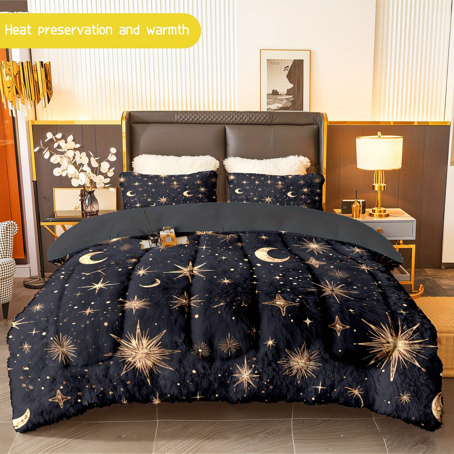 TEMU 3pcs (1 Comforter   2 Pillowcases) Pattern Flannel And Milk Velvet Comforter Set, Soft Cozy Warm Bedding Set For Adults, Trendy Milk Velvet , ,