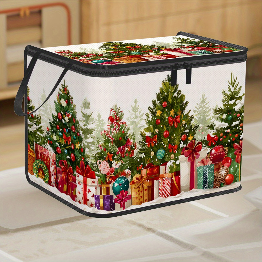 TEMU 1 Boîte de rangement pliable extra large avec fermeture éclair, motif arbre de Noël et boîte cadeau, idéale pour le rangement des fournitures de