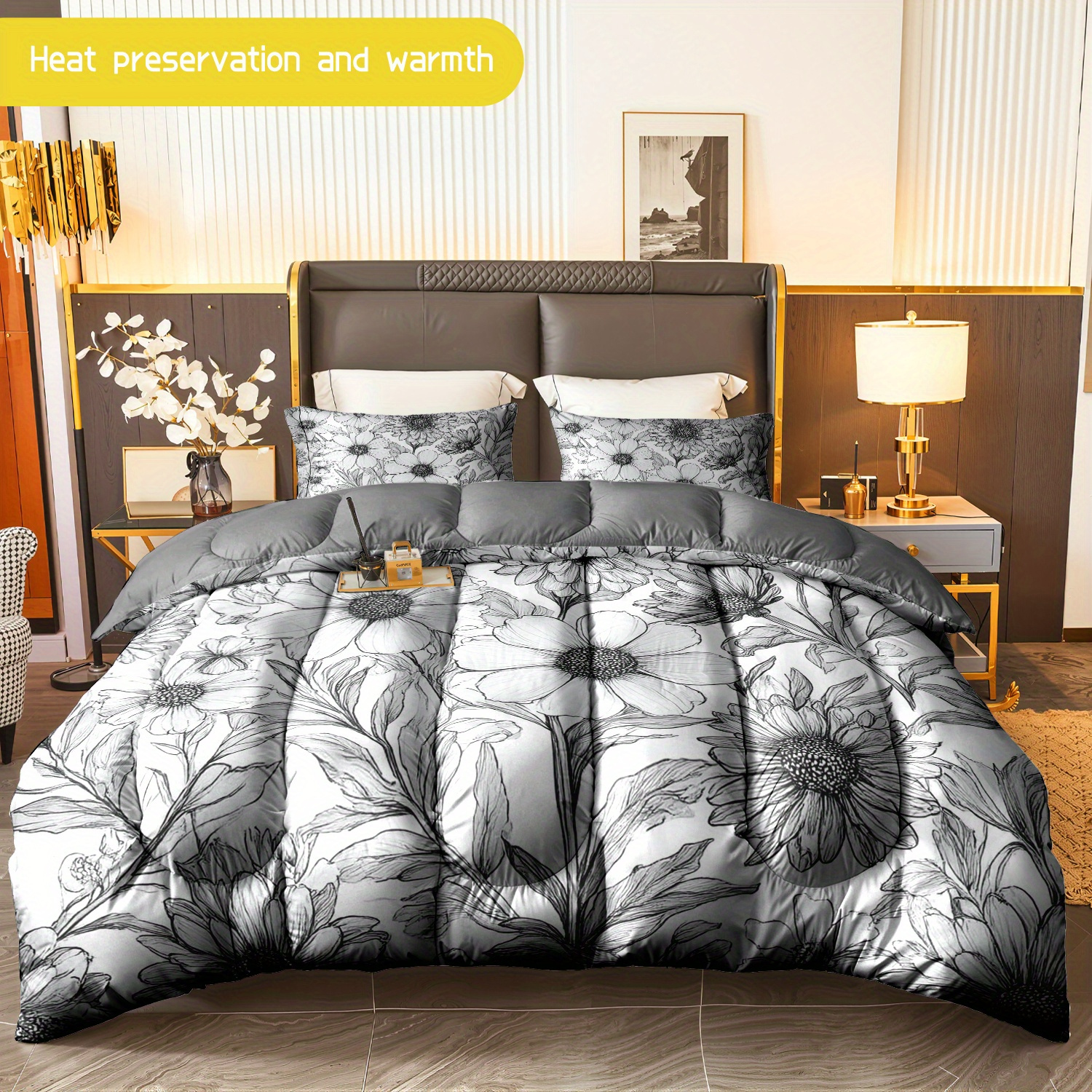 TEMU 3pcs (1 Comforter + 2 Pillowcases) Floral Bedding Set, All - Season Soft & Cozy, Hypoallergenic, Wrinkle - Resistant & Fade - Resistant, Easy -