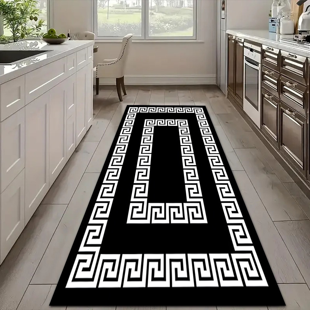 TEMU 850g/mÂ² Thickened Swan Classic Greek Key Pattern Runner Rug, Slip-resistant And Machine Washable, Suitable For Hallway//living