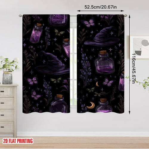 cortinas decorativas de puerta con de bruja de halloween, 2 piezas, en 2d – disponibles en múltiples tamaños, cortinas modernas para – poliéster resistente a la decoloración, filtrado , para dormitorio, y , en 2d