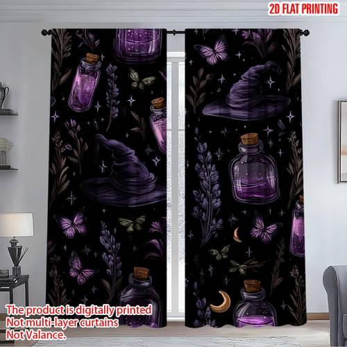 cortinas decorativas de puerta con de bruja de halloween, 2 piezas, en 2d – disponibles en múltiples tamaños, cortinas modernas para – poliéster resistente a la decoloración, filtrado , para dormitorio, y , en 2d