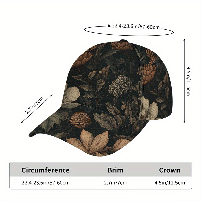TEMU 1pc Casquette Snapback Légère et Réglable avec Imprimé Floral Automnal de la Nature - Casquette Unisexe Ajustée pour Air, Tenue Décontractée,