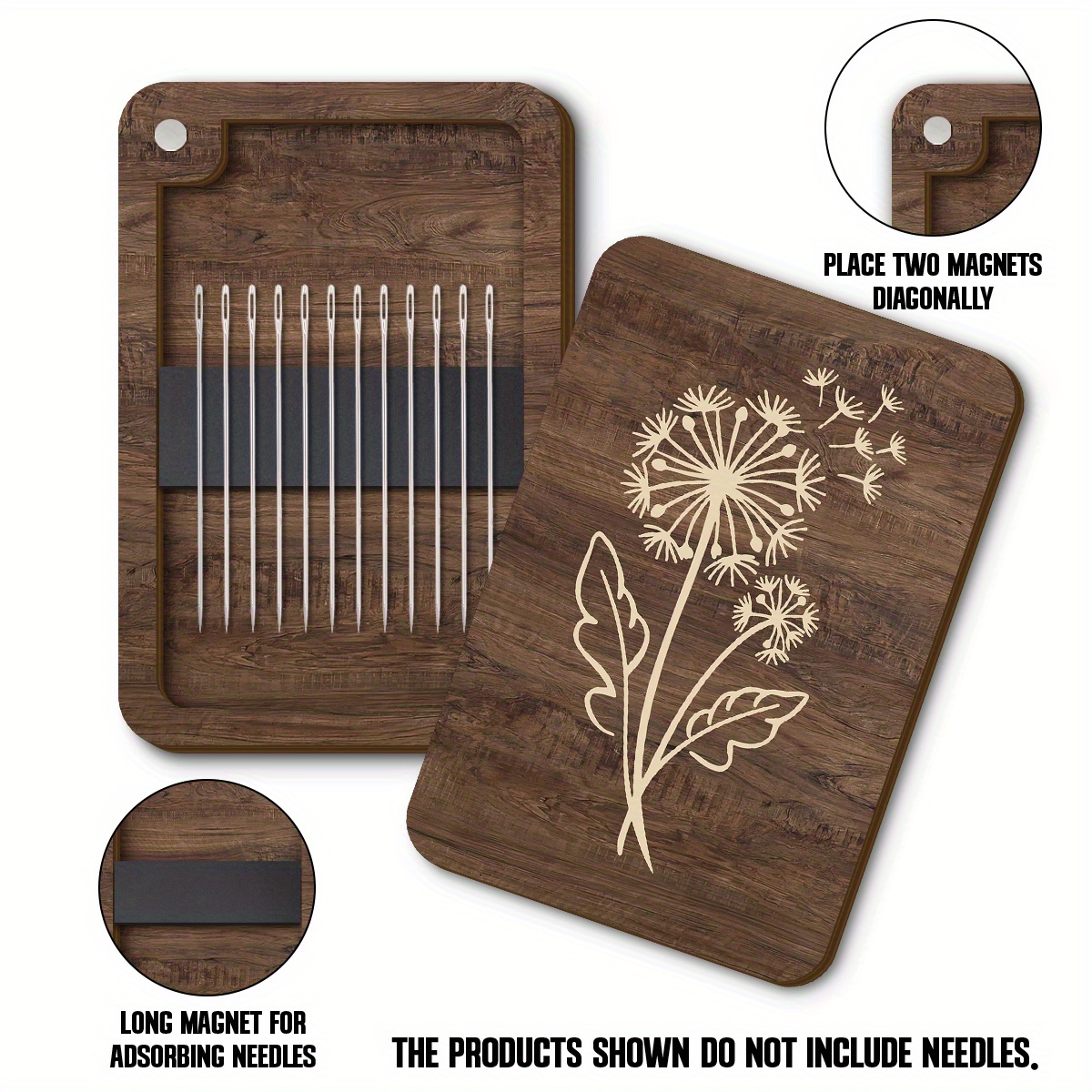 TEMU 1pc Sewing Supplies Storage Box, Sewing Machine Pattern Needle Holder, Magnetic Needle Case, Decorative Wooden Box, Durable Wooden Box, Sewing