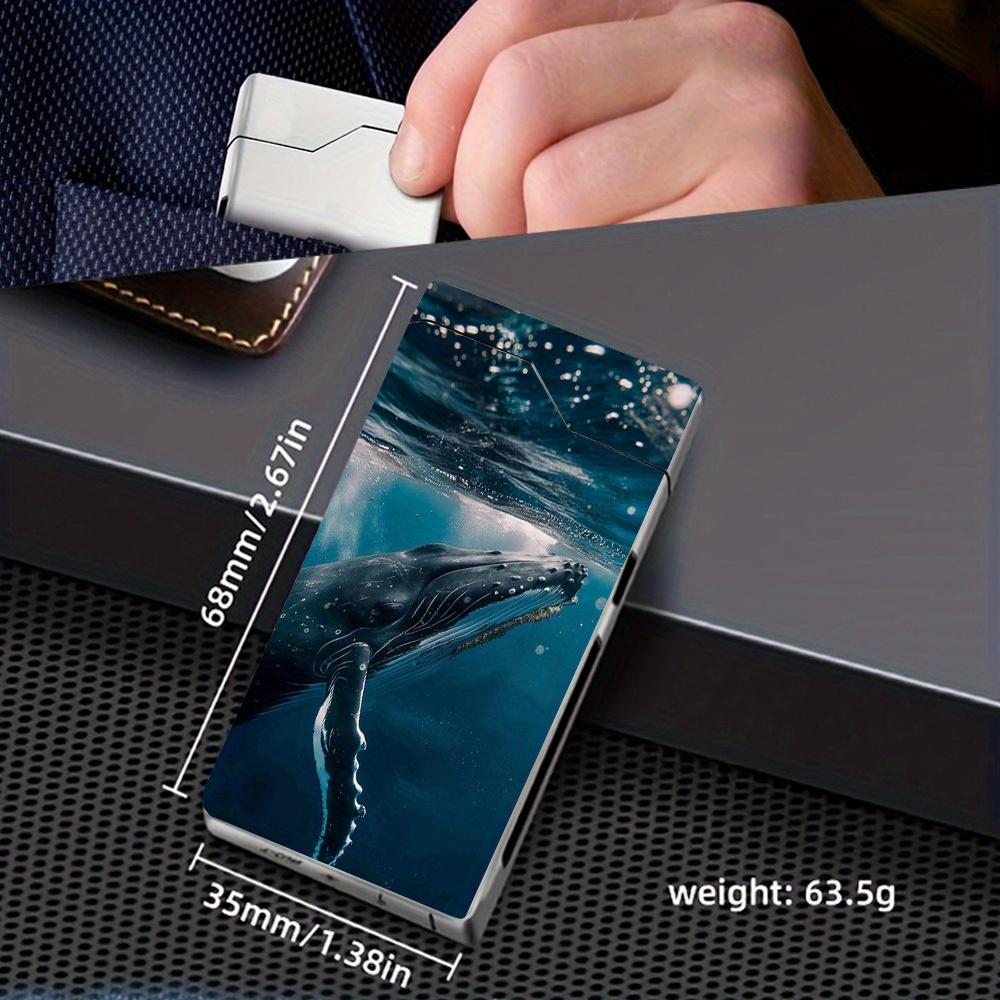 1pc windproof   with deep sea whale pattern windproof lighter windproof   type c rechargeable lighter metal shell power   arc gift box packaging with   procedure outdoor survival gear