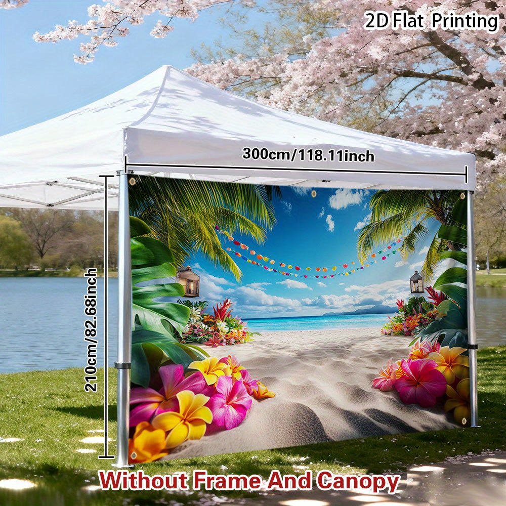 TEMU Outdoor Sunshelter 1pc 2d Printed Sun Shelter - Tropical Beach Floral Display Rv Camping, Road Trip Camping Decor Ornament, Multi-occasion ,