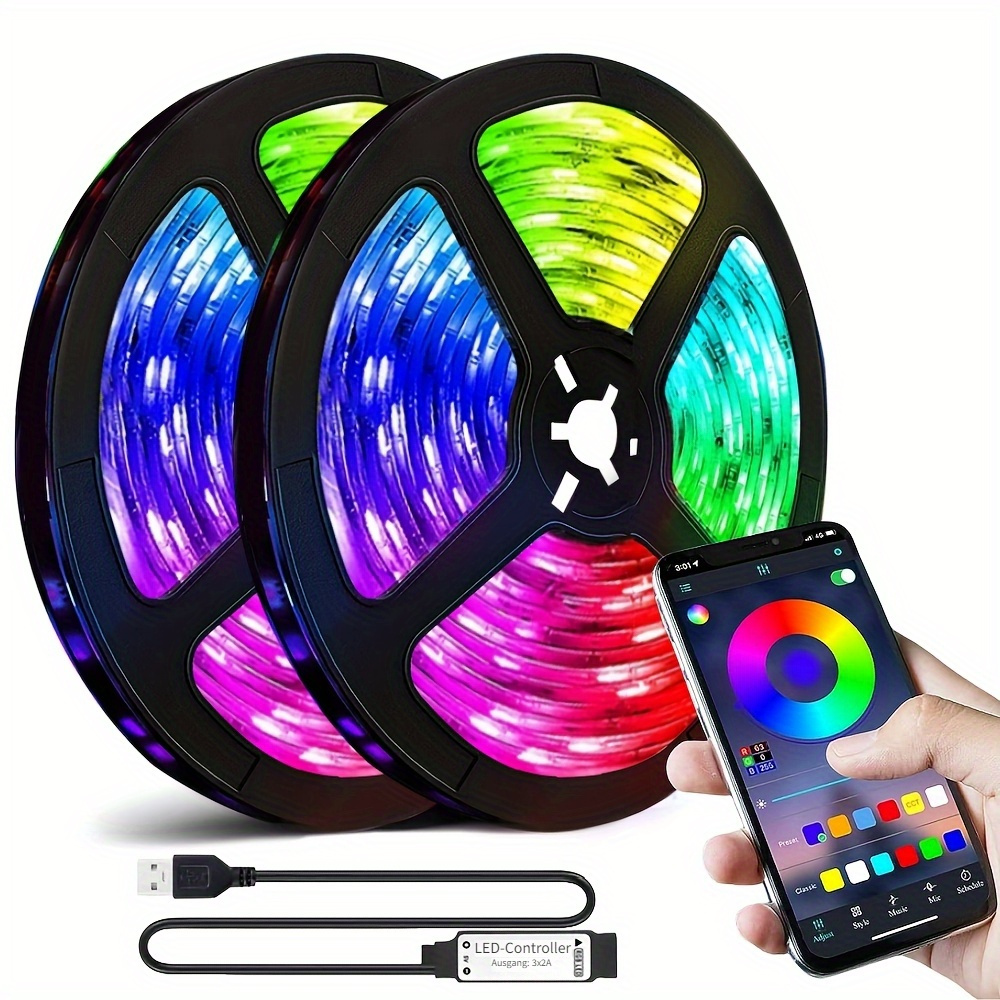 * RGB-LED-Lichtleisten mit App & Musiksteuerung, USB-betriebene kabellose LED-Beleuchtung inkl. Fernbedienung, dimmbar, Timer Sprachkompatibilität (Alexa/Assistant), energieeffiziente Leuchten für