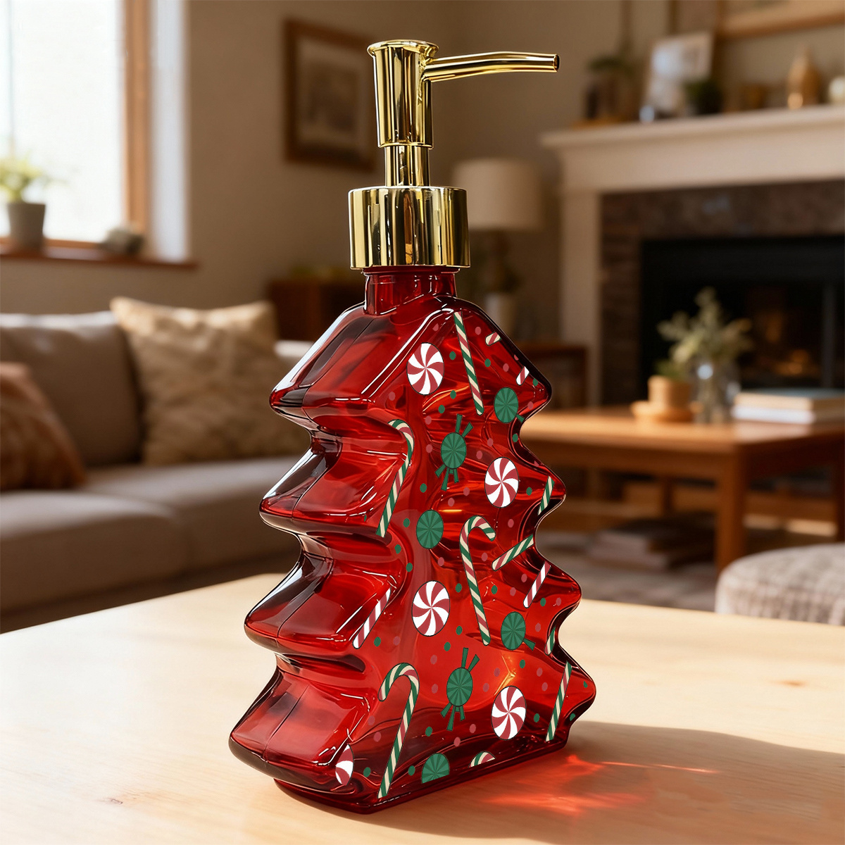 TEMU A Single Refillable Dispenser Bottle Featuring A Manual Pump, With A Christmas Theme, Ideal For Use In The Bathroom, Kitchen, And While