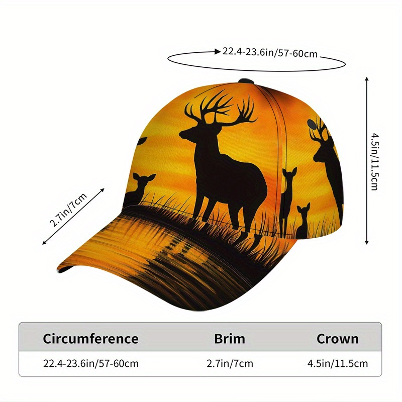 TEMU 1pc Of Deer Silhouette Print At Sunset Baseball Cap - A Lightweight Duckbill Hat With An Adjustable Design, Perfect For Casual And Ideal For
