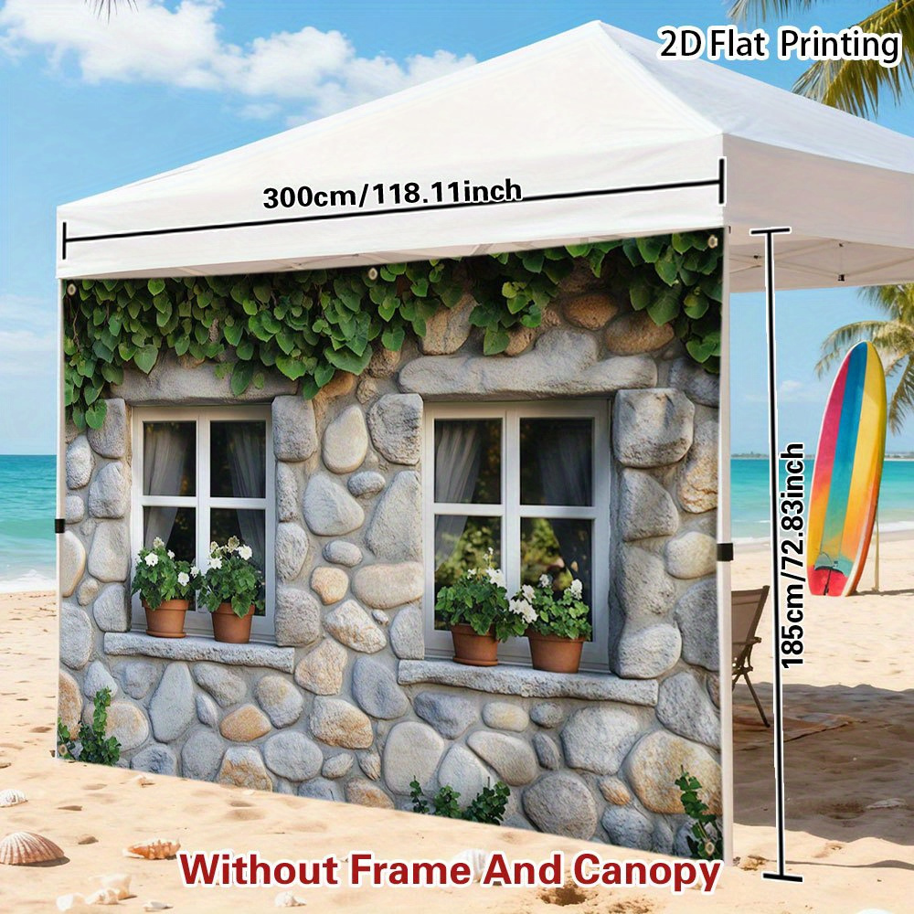 TEMU Outdoor Sunshelter 1pc 2d Printed Outdoor Privacy For Tent - Stone Wall With Green Vines Rv Camping, Road Trip Camping Visual Decoration,