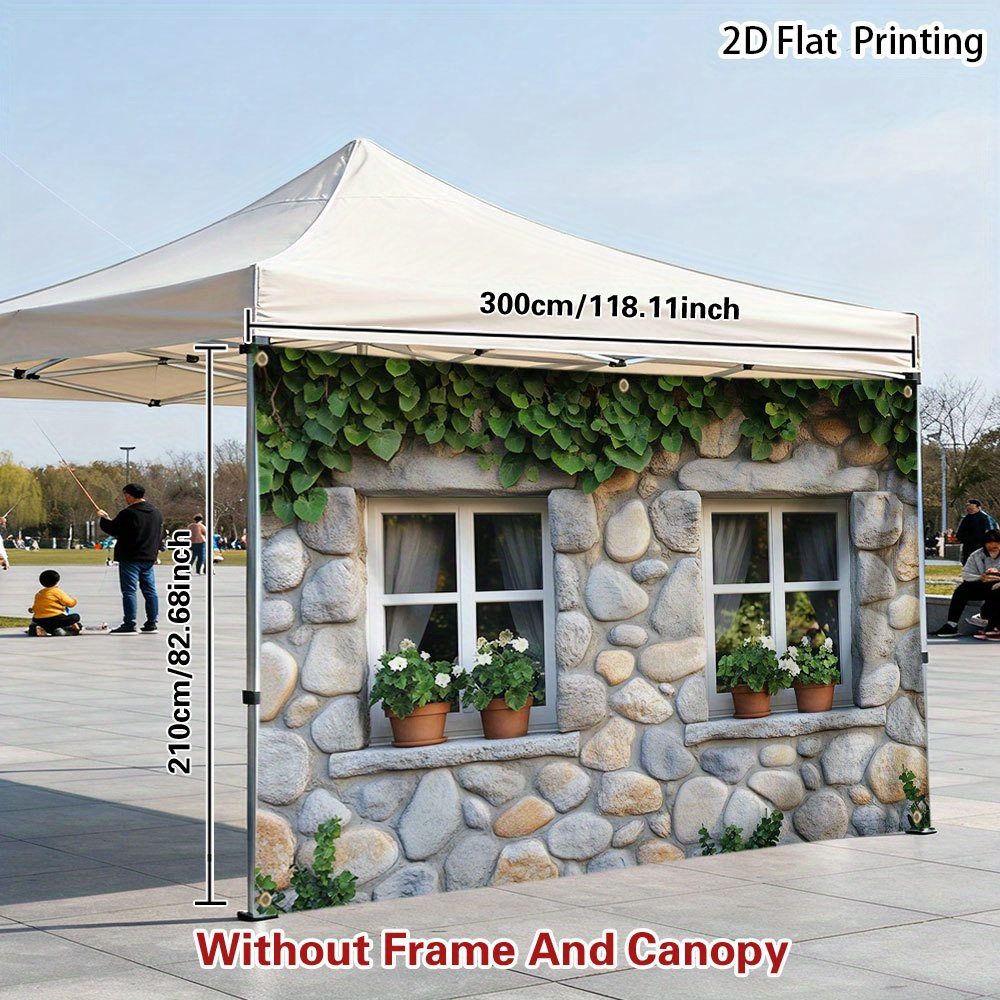 Image of Outdoor Sunshelter 1pc 2d Printed Outdoor Privacy For Tent - Stone Wall With Green Vines Rv Camping, Road Trip Camping Visual Decoration, Multi-functional & Sunshade Curtain, Suitable For