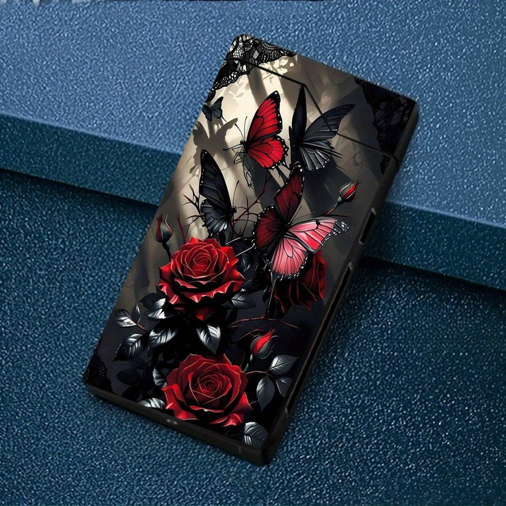 TEMU 1 briquet à arc coupe-vent avec motif de et de papillon, briquet électronique, briquet coupe-vent, coque en métal, affichage de l'alimentation,