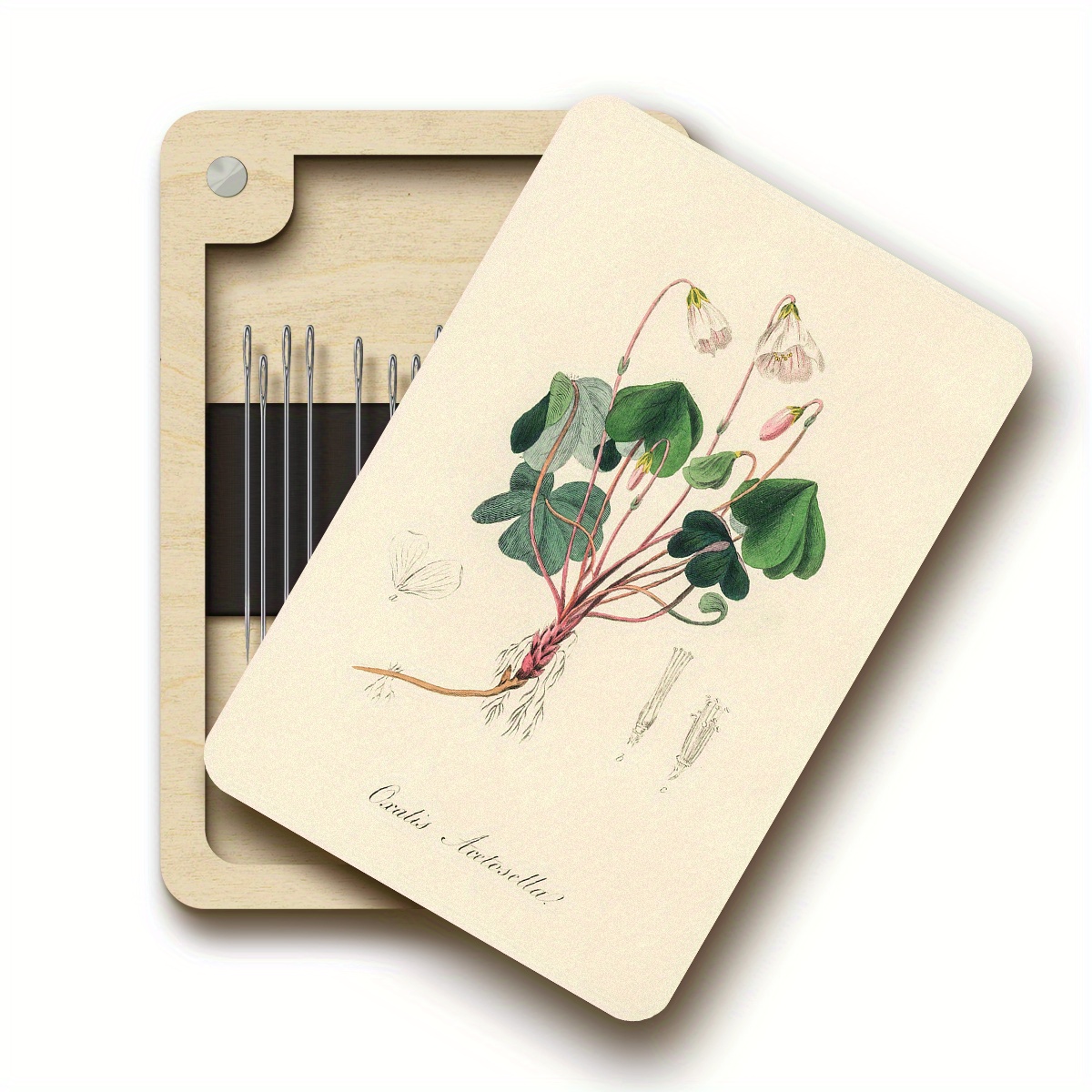 E-shop Magnetische Nadelbox aus Holz mit floralem Muster, zur Aufbewahrung von Nähzubehör wie Nadeln, Garn und Fäden. für den Heimgebrauch und