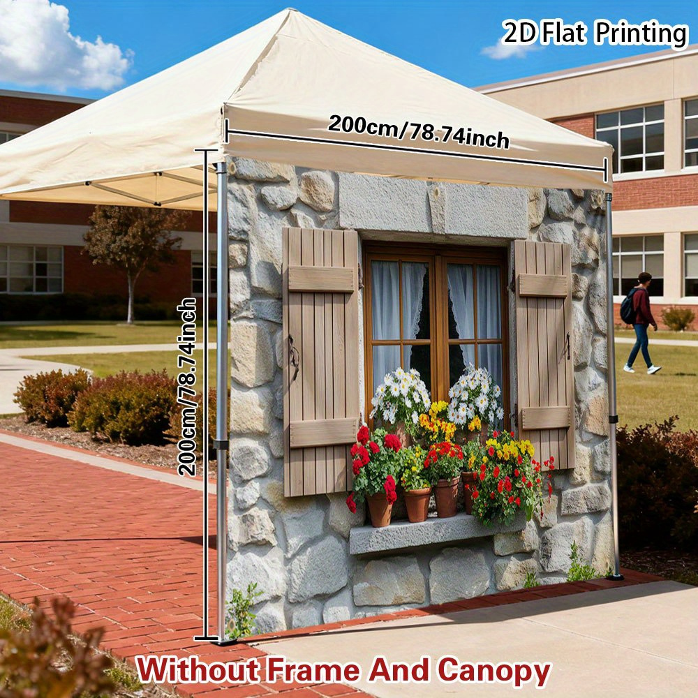 TEMU 1pc 2d Printed Outdoor Privacy For Tents Featuring A Sunny Window With Flowers, Perfect For Rv Camping And Road Trips. This Decorative Accessory