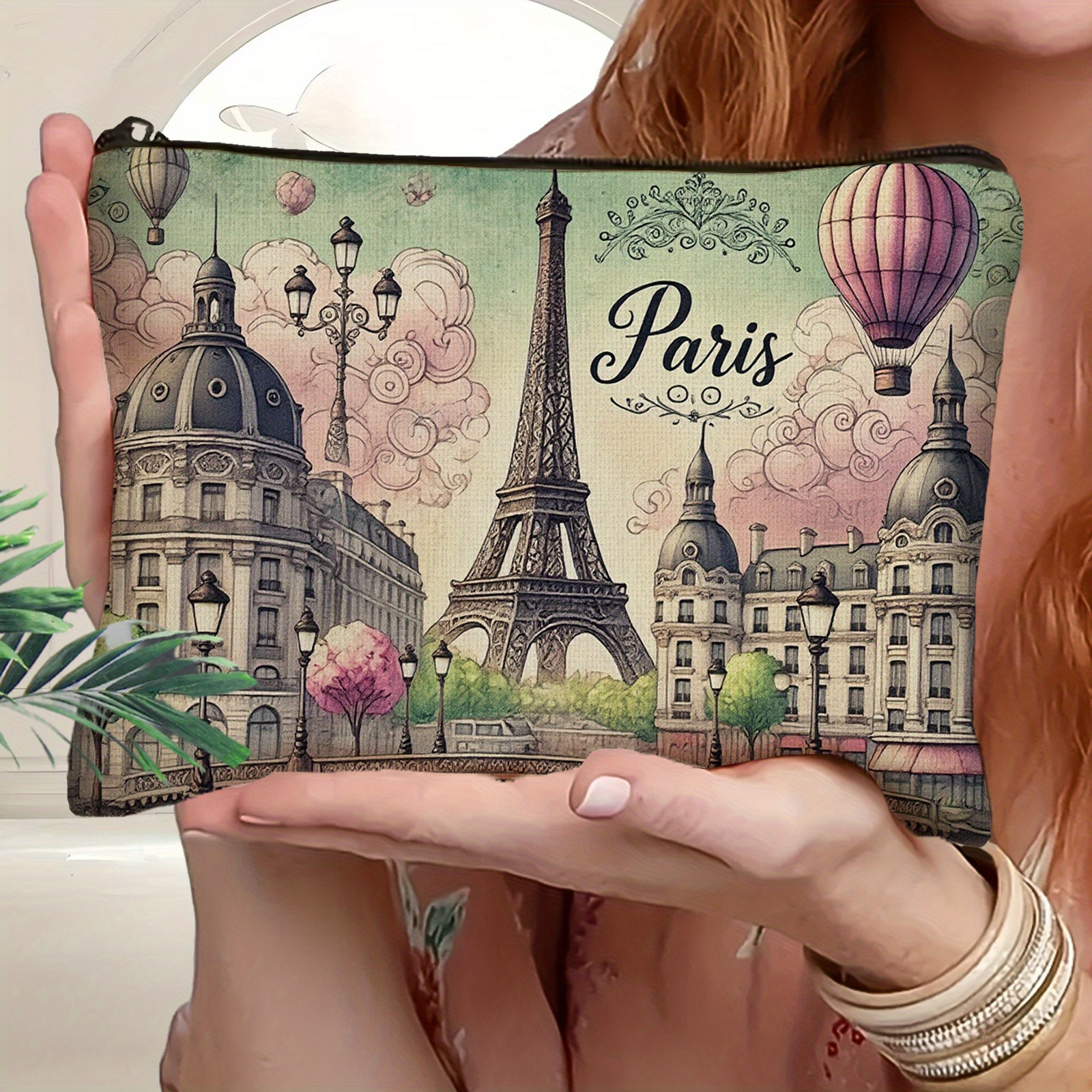 TEMU 1pcparis Architecture And Hot Air Balloons Makeup Bag: Multi-scene Use, Travel Toiletries Organizer. Suitable For Daily Use/travel, Gifting