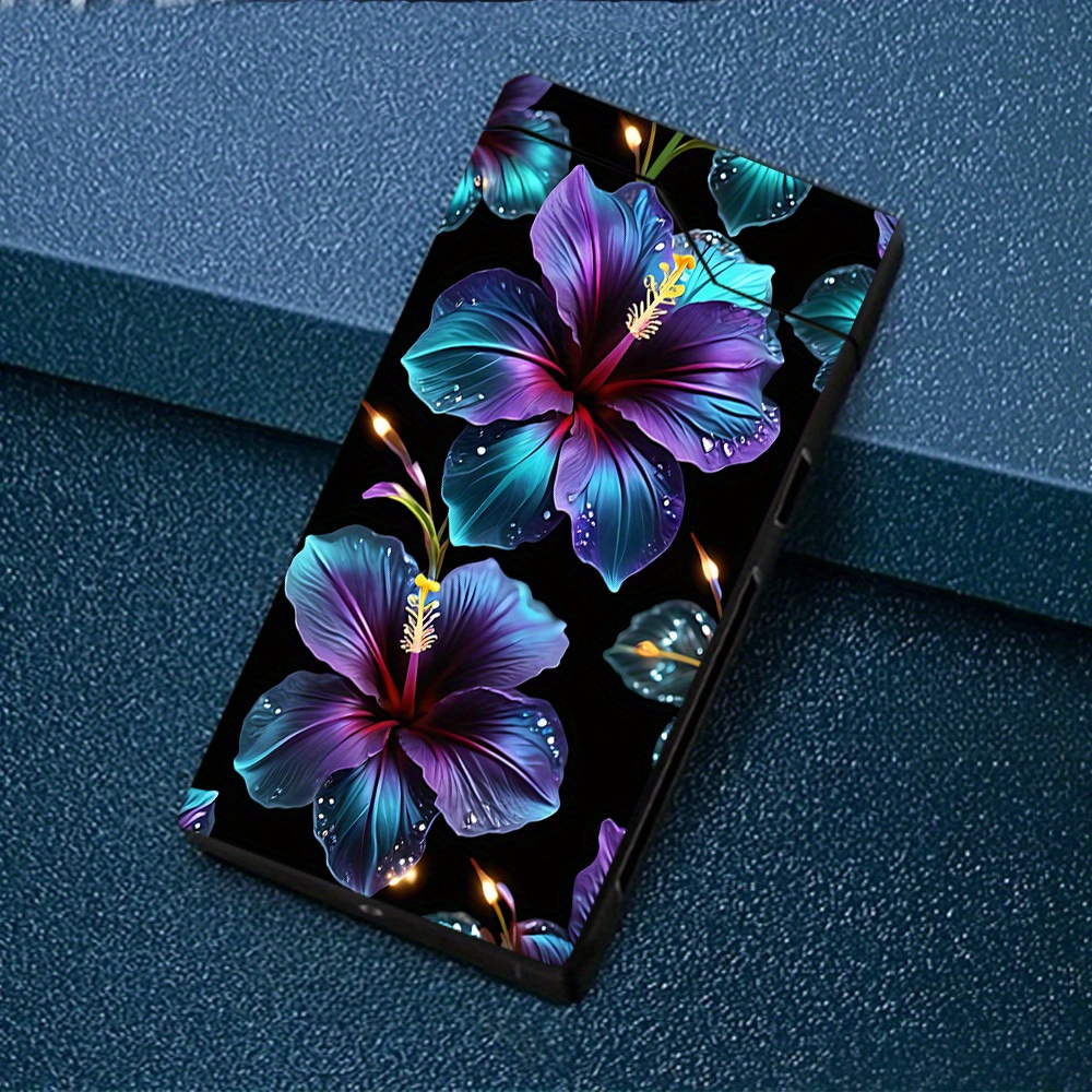 TEMU 1 briquet à arc coupe-vent avec un motif d'hibiscus bleu-violet, briquet coupe-vent, briquet rechargeable Type-C, coque en métal, affichage de