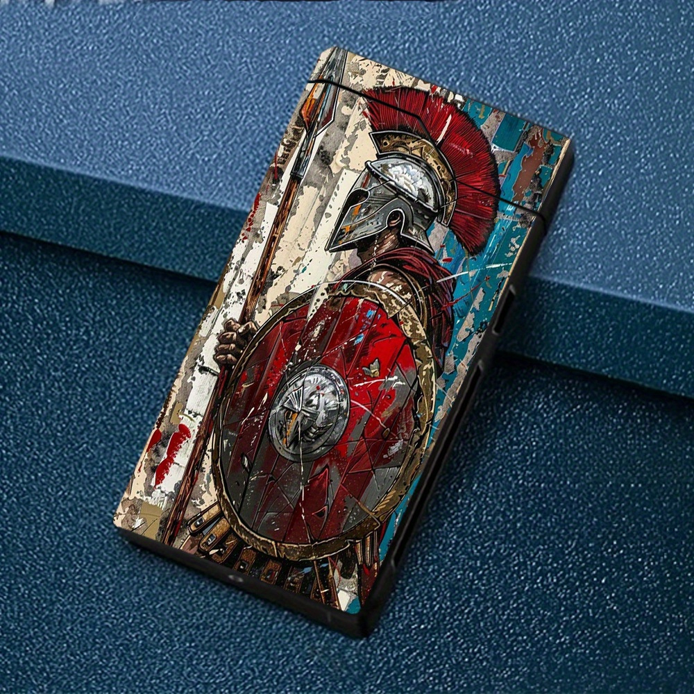 TEMU 1pc Windproof With Roman Soldier Design, Type-c Rechargeable Metal Shell Lighter With Battery Display, Dual Arc, Gift Box Packaging, Auto