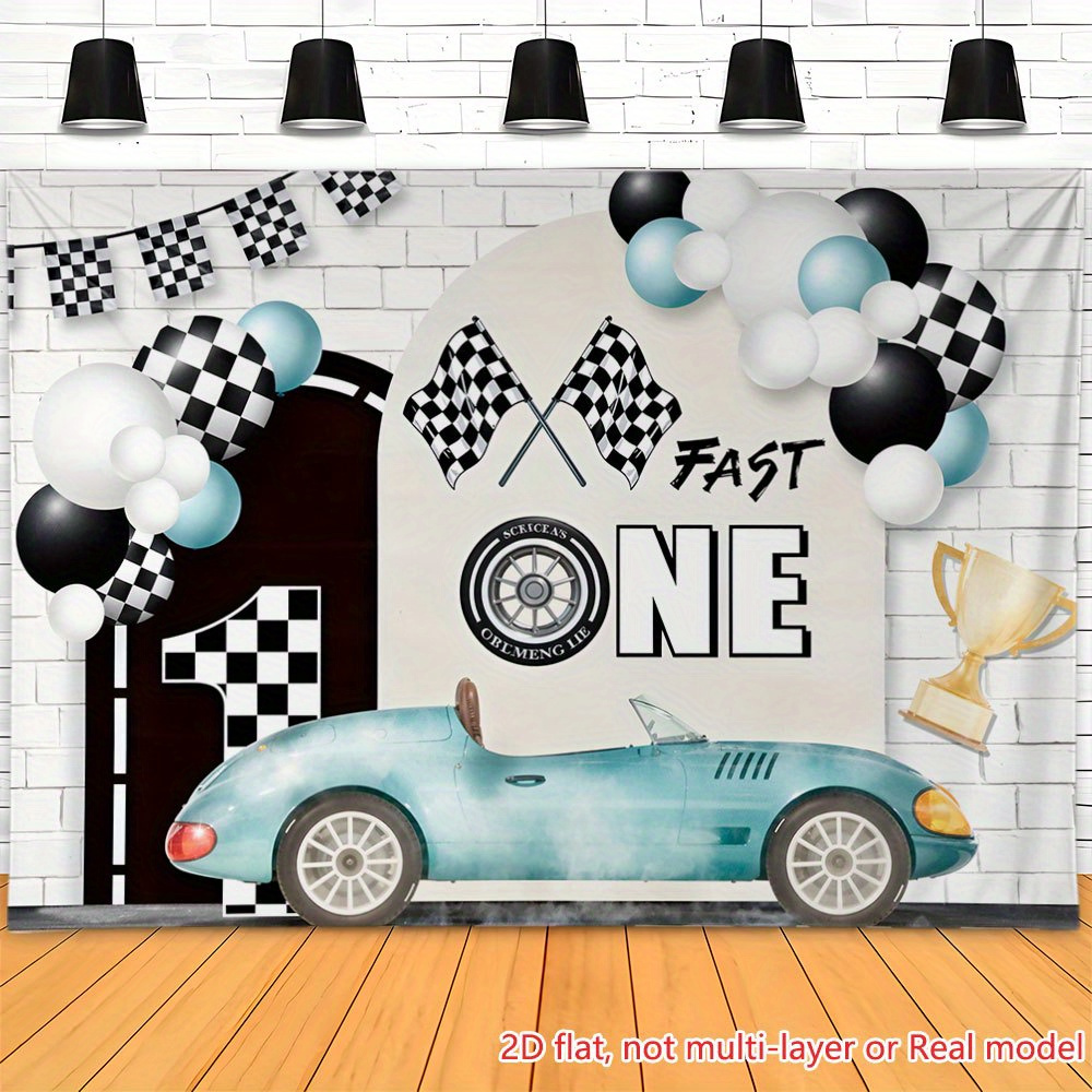 Fast One Race Car Birthday Banner & Checkered Flag Garland - 1st Birthday Party Decorations Set