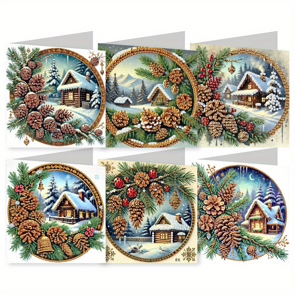 E-shop 6 Stück Einzigartige und Kreative Schneefall Kiefernnuss Obst Geburtstagskarten, mit Lustigem und Süßem Gemaltem Diamant Kunst Design. Runde