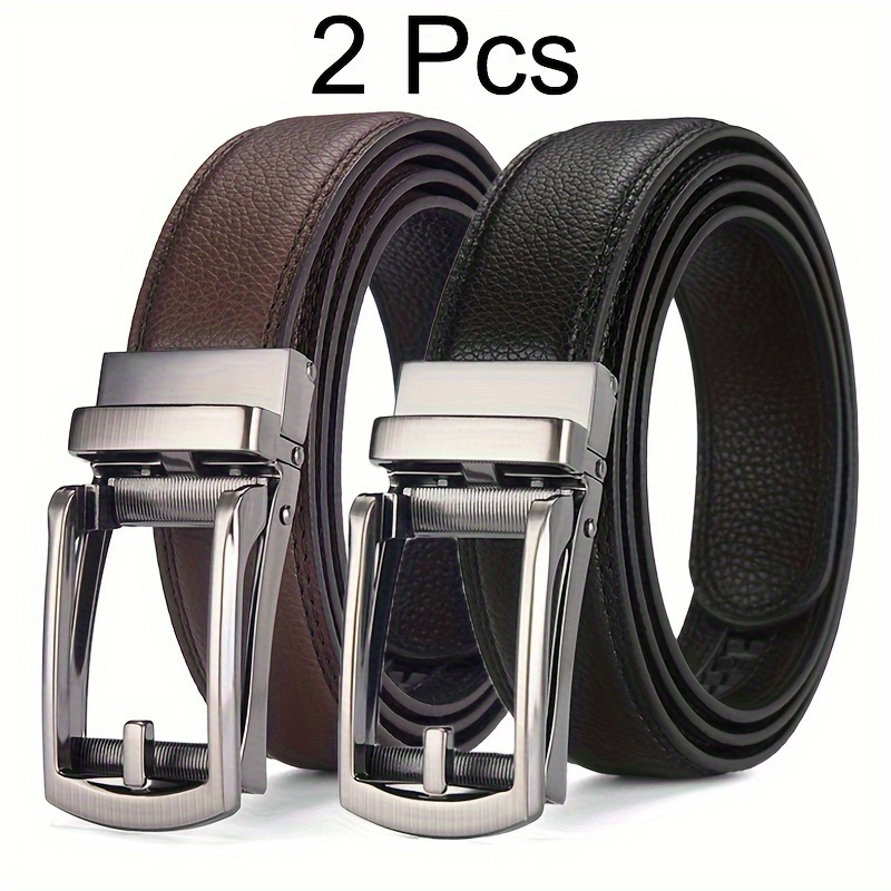 2 pack mens business belts automatic   pu leather dress belts with embossed alloy   no   wrapping for casual dress pants office casual wear size for gifting