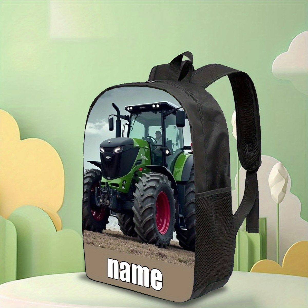E-shop ., Rucksack mit Traktormuster und individuellem Namen, lebhaftes Cartoon-Design, 17-Zoll-Laptop-Tasche mit großem Fassungsvermögen, mit