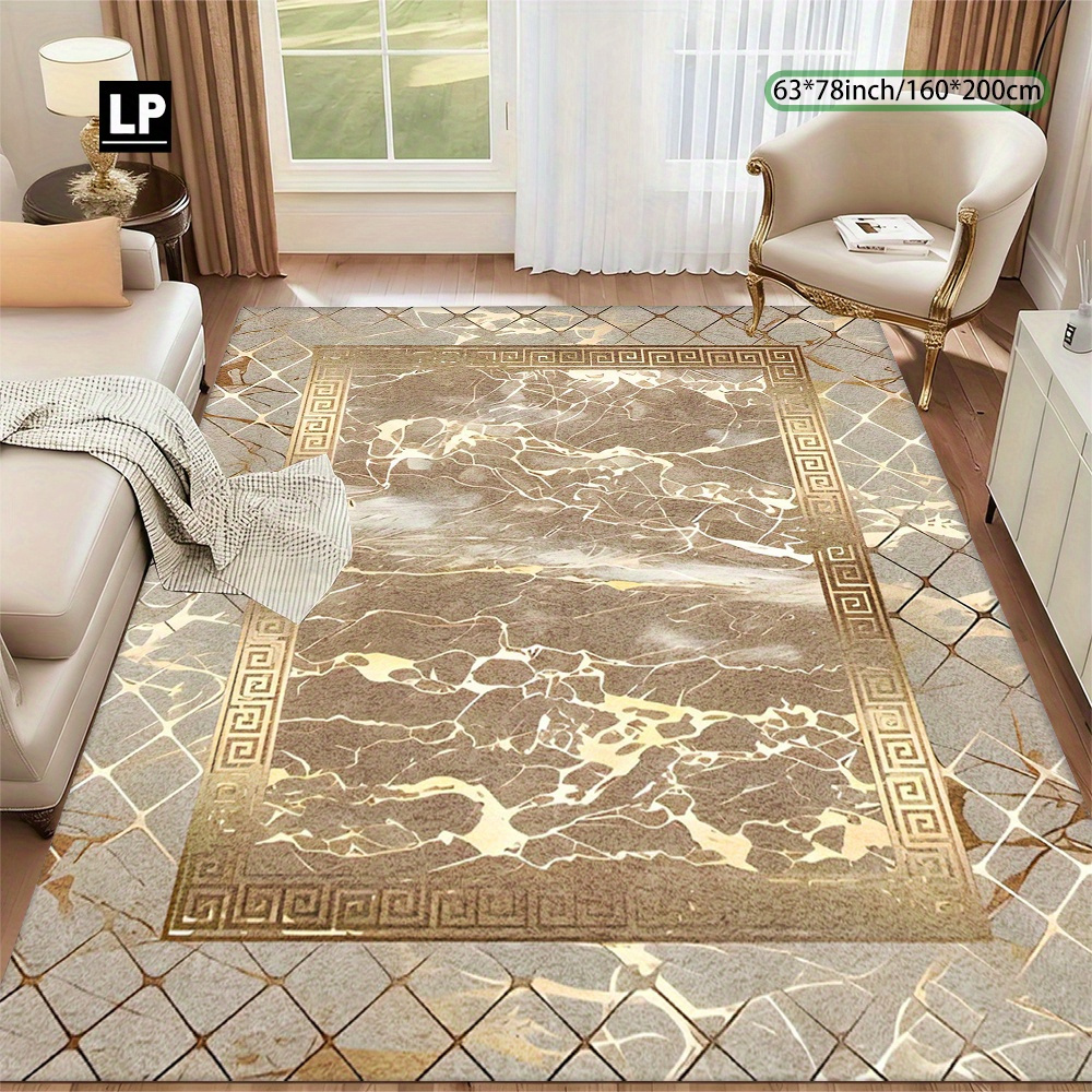 TEMU 850g/ã¡ Velvet Carpet With A Luxurious Yet Easy Gold-veined Marble Pattern, Thick And Soft Rectangular Rug, Machine Washable, Non-slip,