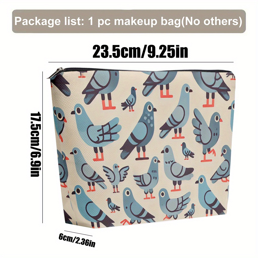 Makeup Bag 1pc, Pattern Of Blue Pigeons Linen Cosmetic Bag, Foldable & Portable Toiletry Bag, Zipper Closure, Travel Storage/daily Use For , Gift For Holiday, , Christmas, Birthdays, Graduations