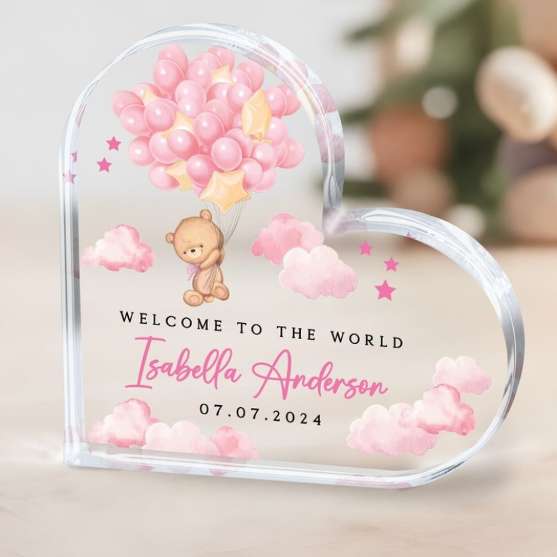 1pc Customizable Crystal Heart-shaped Baby Welcome Sign, For Girls, Indoor And Outdoor Decoration, No Electricity Required
