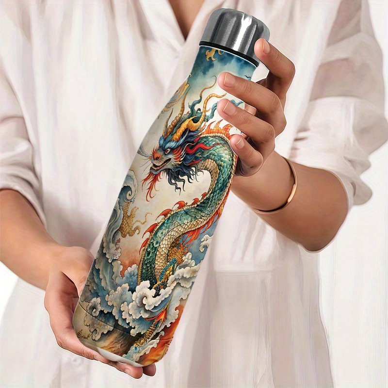 TEMU 1pc 16.8oz Stainless Steel Cup With Chinese Dragon Design, Keeping Coffee Warm. Reusable And Ideal Gift For Christmas, Halloween, Easter, And