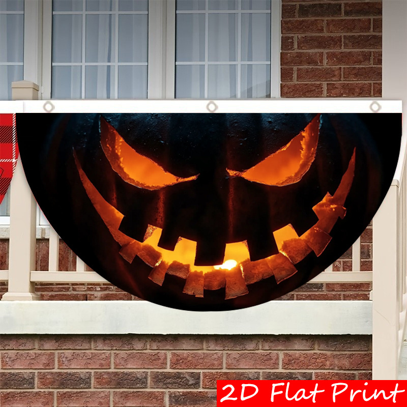 TEMU 1pc Large Outdoor Halloween Lantern Flag - Garden Decoration With Glowing Jack-o'-lantern Face, Suitable For Autumn Celebrations, Versatile Use