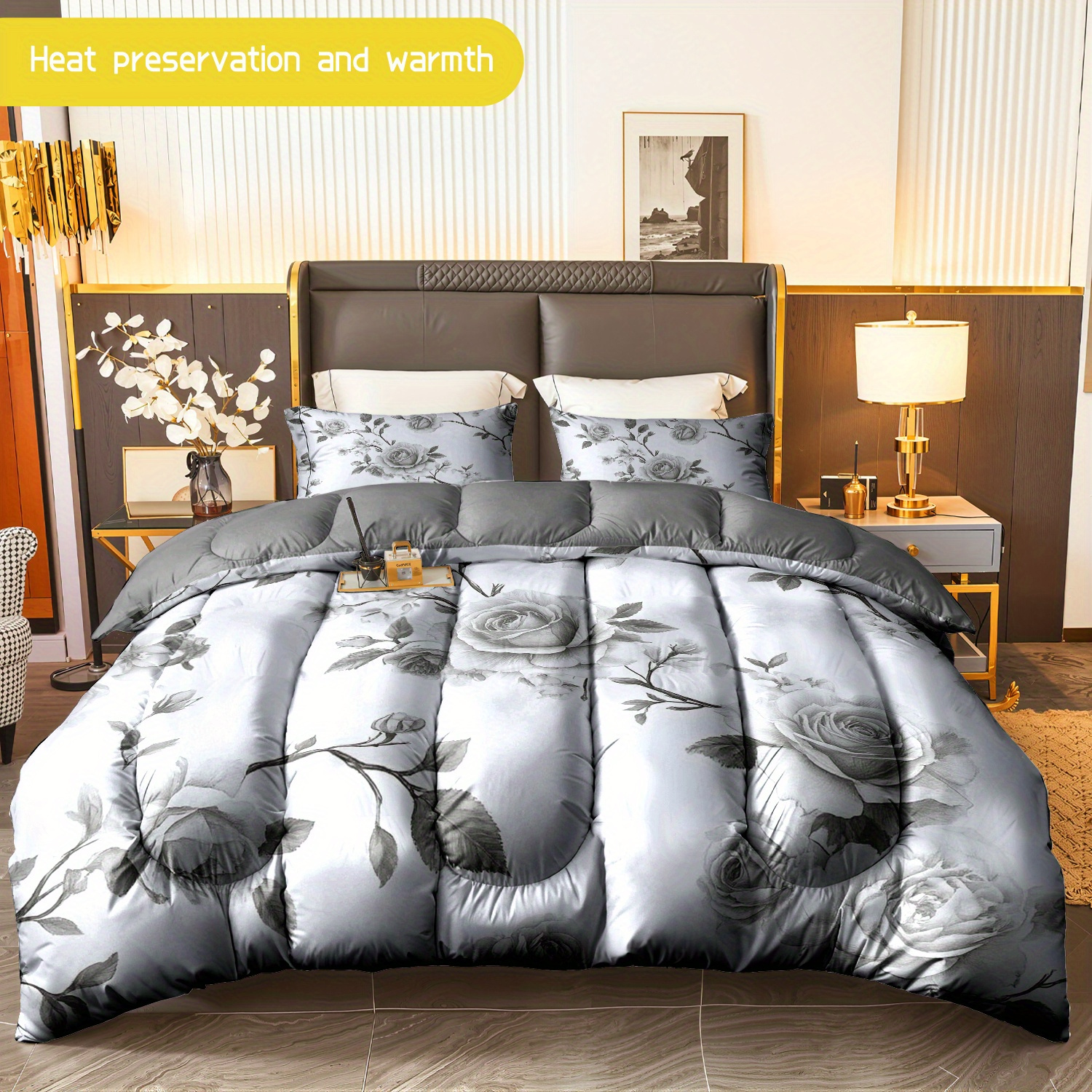 TEMU 3pcs (1 Comforter   2 Pillowcases) Floral Bedding Set Soft Cozy Hypoallergenic, Wrinkle & Fade Resistant, Easy - Care, Queen/king/full Size,