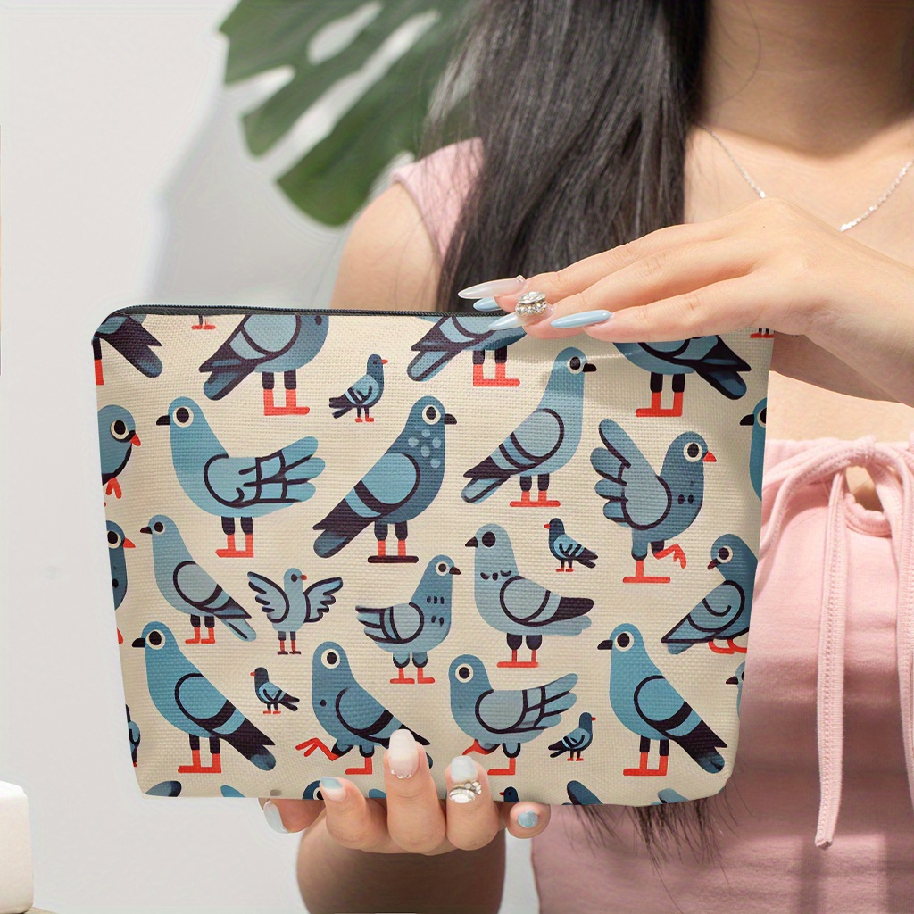 TEMU 1pc, Multiple Blue-style Pigeon Picture Makeup Bag, Portable And Foldable, Zipped Closure, Suitable For Festival, Birthday, Valentine's Day,