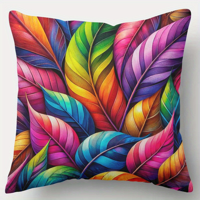 TEMU Pillowcase 1pc, Colored Vibrant Leaves, Printed Holiday Theme Cushion Cover With Hidden Zipper, Suitable For Sofa, Living Room, Office, Home