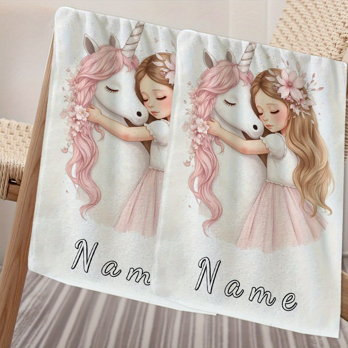 TEMU 1pc, Custom Name, Unicorn Pattern Cartoon Anime Towel, Striped Design, Bathroom Towel, Absorbent Quick-dry Towel, Nordic Minimalist Style Towel,