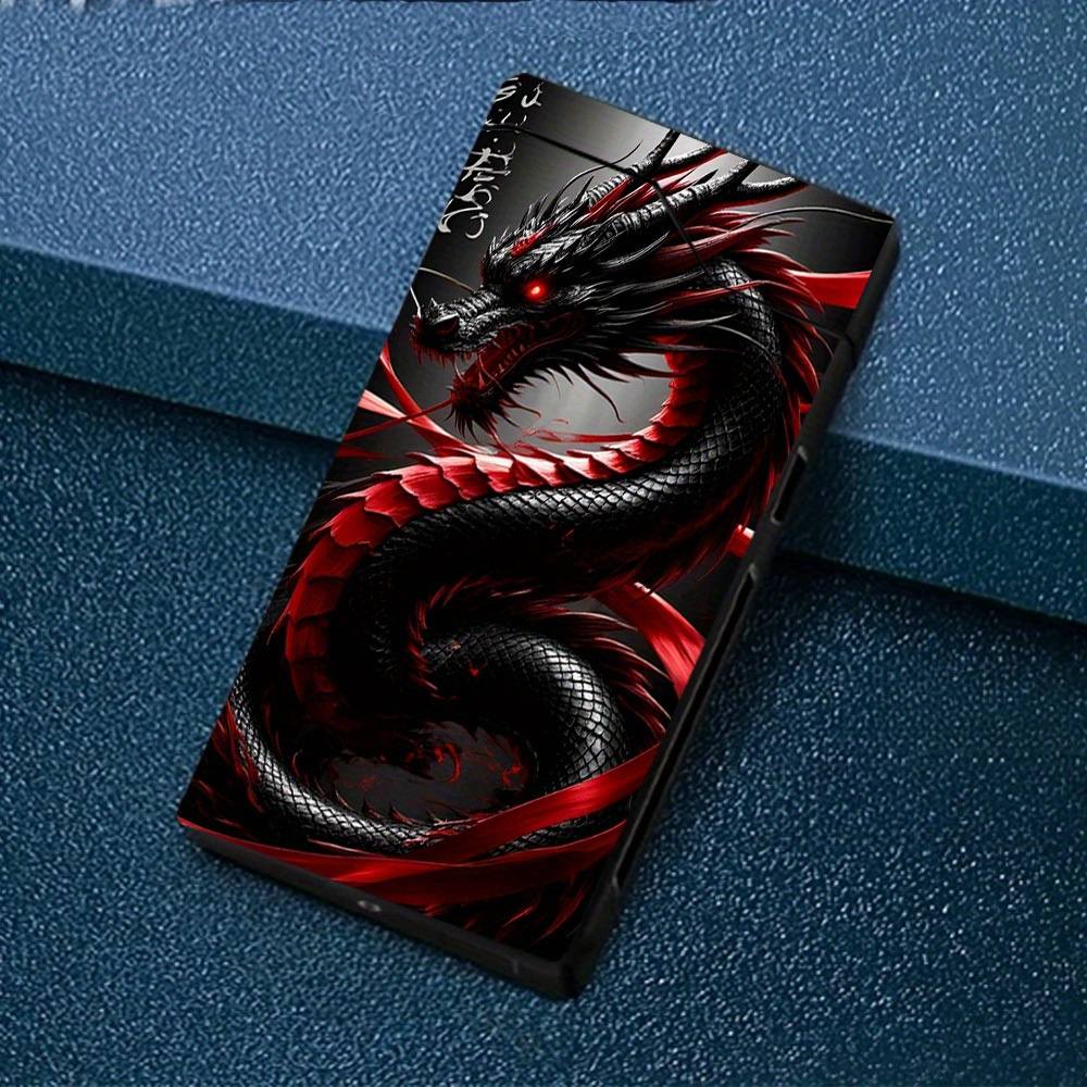 TEMU 1pc Windproof With Domineering Black Dragon Pattern, Windproof , Type-c Rechargeable Lighter, Metal Casing, Power Display, Dual Arc, Gift Box