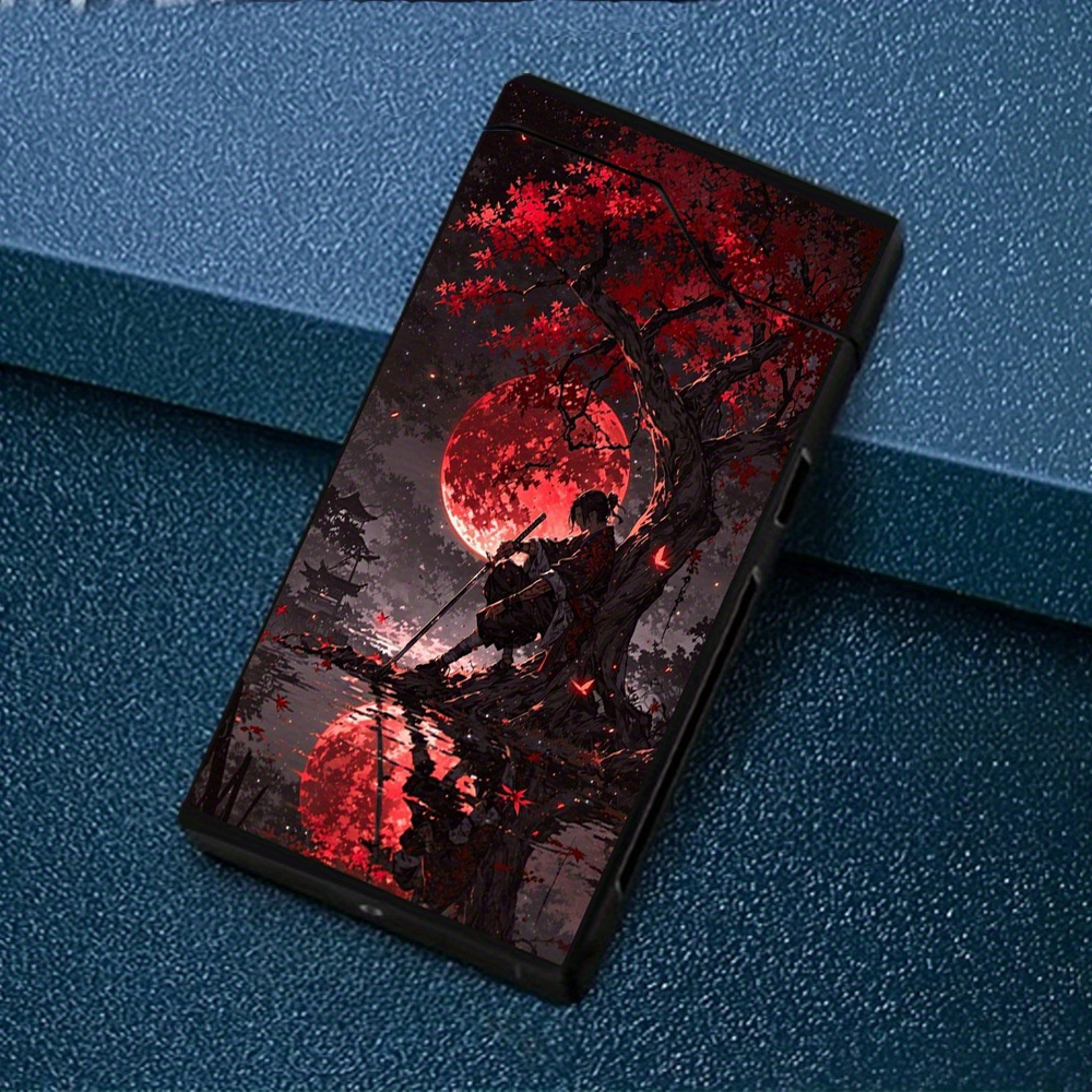 TEMU 1pc Windproof , Featuring An Image Of A Against A Tree Under A Night. Windproof , Type-c Rechargeable Lighter, Metal Casing, Power Display, Dual