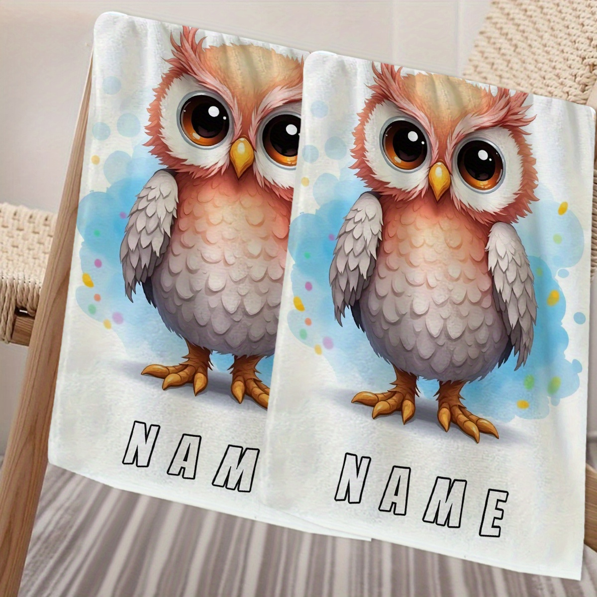TEMU 1pc, Custom Name, Cartoon Owl Pattern Cartoon Anime Towel, Striped Design, Bathroom Towel, Quick-drying Absorbent Towel, Nordic Minimalist Style