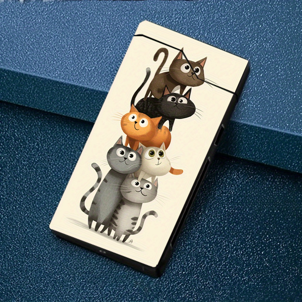 TEMU 1 briquet à arc coupe-vent avec 5 de chats mignons, coque en métal, indicateur de , briquet de chargement Type-C, double arc, emballage en boîte