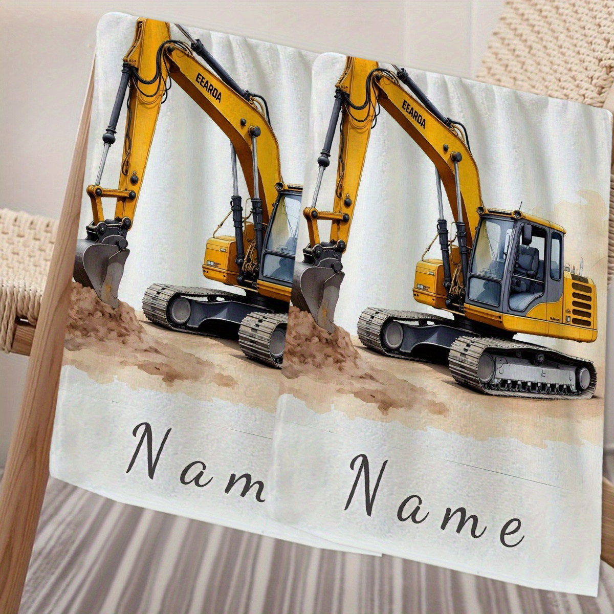 TEMU 1pc, Custom Name, Cartoon Anime Towel With Excavator Pattern, Striped Design, Bathroom Towel, Quick-drying Absorbent Towel, Nordic Minimalist