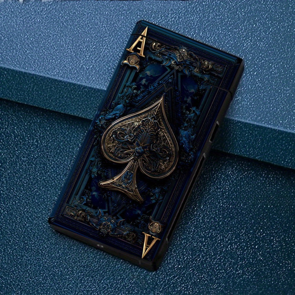 TEMU 1pc Windproof With Spades A Pattern, Electronic Lighter, Windproof Lighter, Metal Shell, Power Display, Type-c Charging Lighter, Dual Arc, Gift