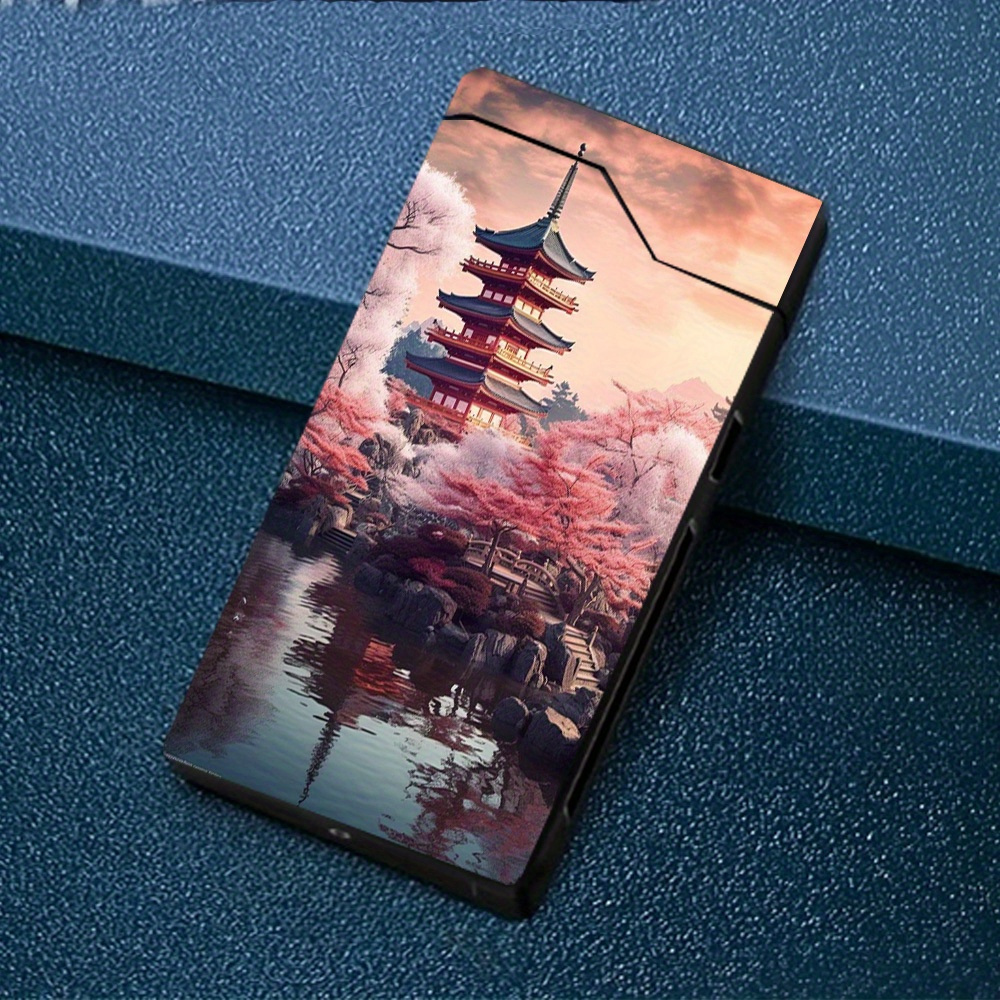 TEMU 1 briquet à arc coupe-vent avec impression de de cerisier japonais, briquet coupe-vent, briquet à arc, briquet rechargeable Type-C, coque en