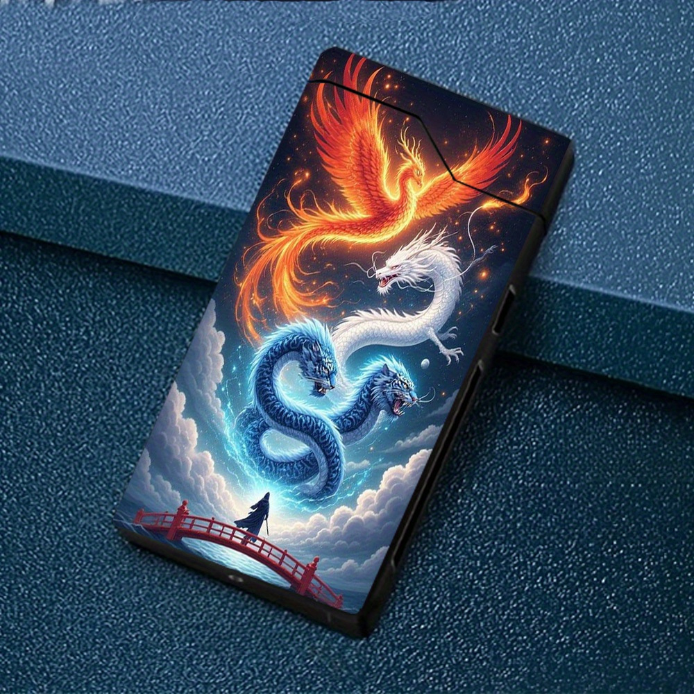 TEMU 1 briquet à arc coupe-vent avec motif auspice Dragon et , briquet électronique, briquet électronique coupe-vent, coque en métal, affichage de