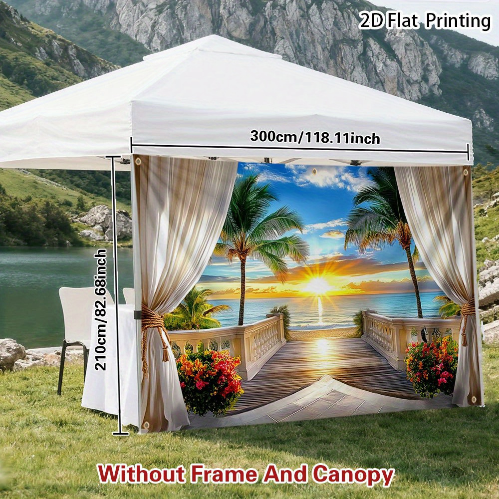 TEMU Outdoor Sunshelter 1pc 2d Printed Sunshelter - Tropical Beach Rv Camping, Road Trip Camping Decor Accessory, Privacy & Sunshade, Suitable For