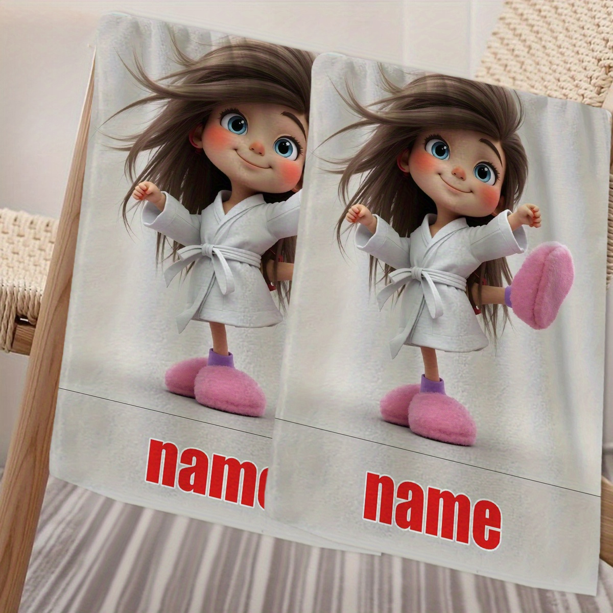 TEMU 1pc, Custom Name, Pattern Cartoon Anime Towel, Striped Design, Bathroom Towel, Quick-drying Absorbent Towel, Nordic Minimalist Style Towel,