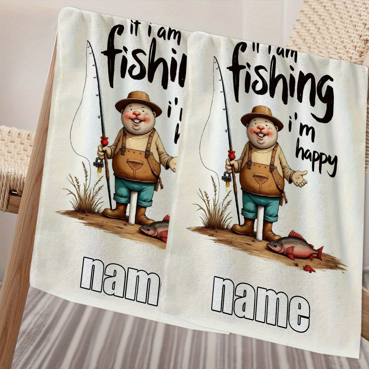 TEMU 1pc Custom Name Cartoon Fisherman Pattern Anime Towel, Striped Design, Bathroom Towel, Quick-dry Absorbent Towel, Nordic Minimalist Style,