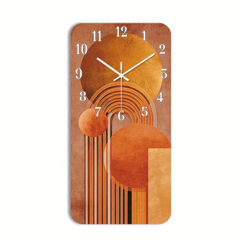 TEMU 1pc Of A Quiet Wall Clock That Tick, Featuring A Wooden, Decorative Square Design With An Abstract Geometric Pattern In Warm Colors. Ideal For