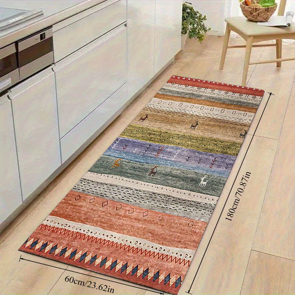 TEMU 1pc Kitchen Mat, Bohemian Style Patterned Rug, Comfortable Non-slip Machine Washable Mat, -like Feel, Suitable For Kitchen/bathroom, Spring