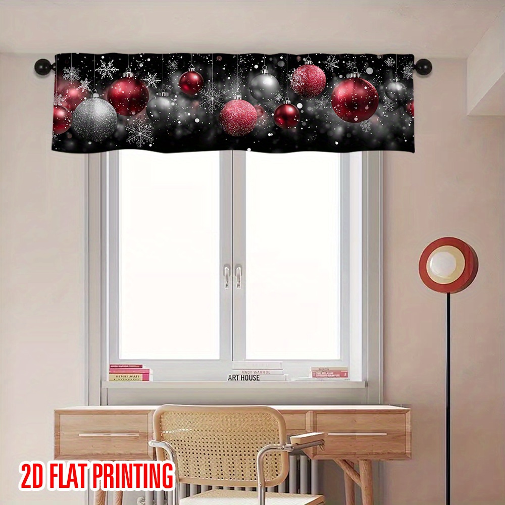 Lot De 2 Rideaux De Noël - Imprimé Boules De Neige Et Branches De Pin, Rouge, Pour Salon, Chambre, Fête